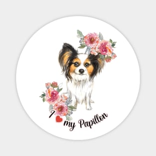 I Love My Papilllon Cute Yorkshire Terrier Puppy Watercolor Art Magnet